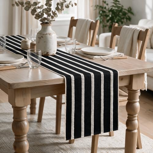 Artoid Mode Black Farmhouse Dashed Stripe Table Runner, Seasonal Holiday Boho Rustic Kitchen Dining Table Decoration for Home Party Decor 12x72 Inch - Image 4