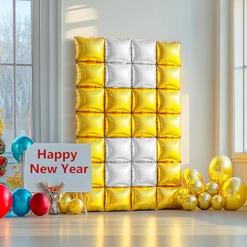 NISOCY 25PCS Gold and White Square Foil Balloons Wall Backdrop - Image 5
