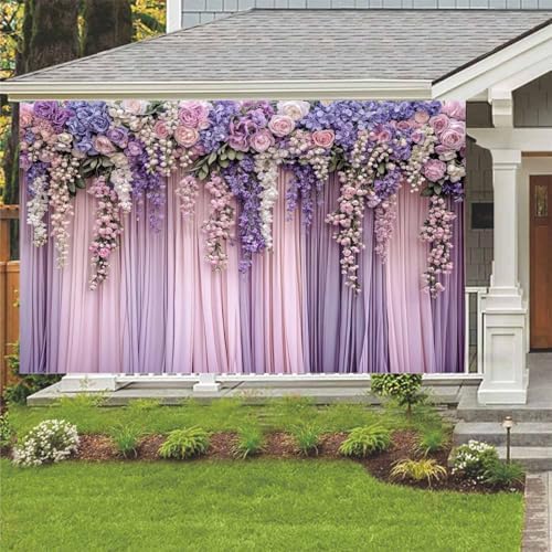9x6ft Purple Flower Wedding Photography Backdrop Lavender Floral Wedding Bridal Photography Backdrop Anniversary Birthday Baby Shower Girl Party Banner Photo Booth Props Background Wall Decor - Image 3