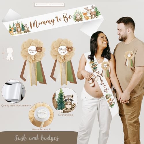 Woodland Animals Baby Shower Decoration Party Supplies, Forest Animal Neutral Gender Reveal Party Decorations, Backdrop Balloon Arch Box Mom to Be Sash Dad to Be Pin Tablecloths Cake Topper - Image 5