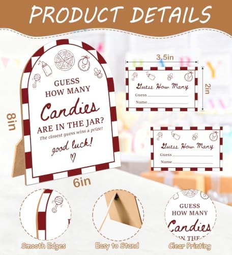 Special Delivery Baby Shower Games, Slice Slice Guess How Many Candies Are In The Jar, 6x8 Inch Arch Wooden Sign With Stand And 50 Guessing Cards, Gender Reveal Party Supplies & Decorations - JC07 - Image 2