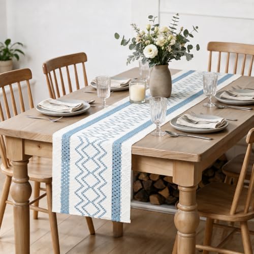 Artoid Mode Sky Blue Stripe Diamond Woven Table Runner 12x72 Inch - Image 5
