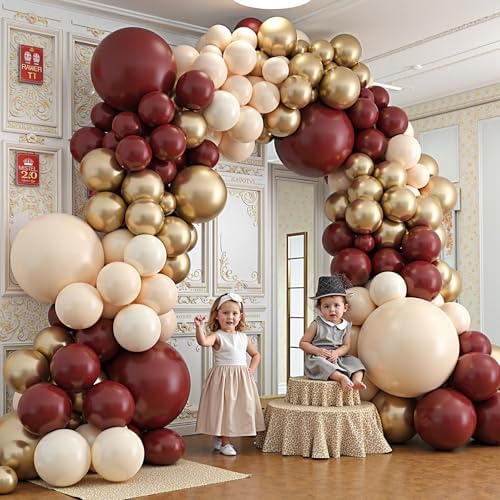 Burgundy Balloon Garland Arch Kit,412Pcs Burgundy and Sand White Metallic Gold Balloons for Wedding Bridal Shower Birthday Wine Anniversary Engagement Party Graduation Decorations - Image 5
