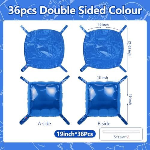 NISOCY 36PCS Metallic Blue Square Foil Balloons Wall Backdrop - Image 2