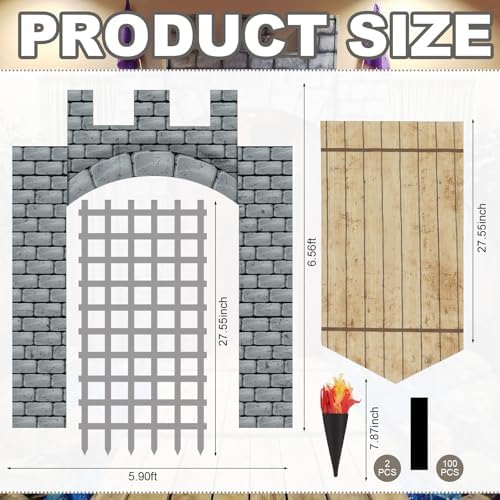 Frienda 105 Pcs Medieval Knight Birthday Party Decor Large Castle Backdrop - Image 2