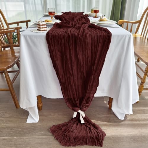 2 Pack Fall Table Runner Burgundy Red Cheesecloth for Home Christmas Party - Image 3