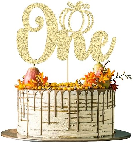 1Pc Pumpkin One Cake Topper Gold Glitter Fall 1st Pumpkin Birthday Cake Topper Decorations Baby Shower Party Decorations for Autumn Themed Kids First Birthday Thanksgiving Party Supplies by Ephlyn