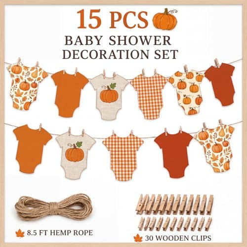 Frienda 10 Pcs Pumpkin Baby Shower Banner Bodysuit Garland with Clips - Image 2