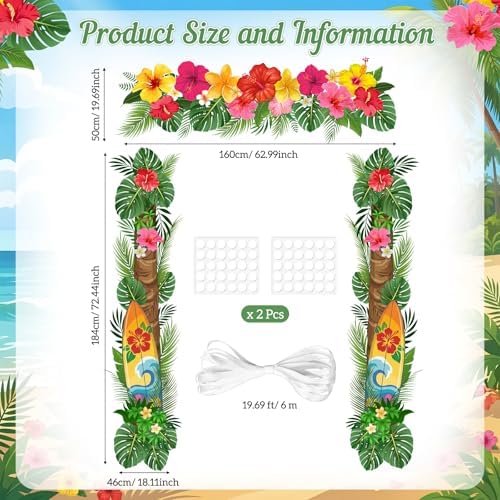 Peryiter 3 Pcs Hawaiian Summer Door Banners Luau Tropical Palm Leaf Flowers - Image 2