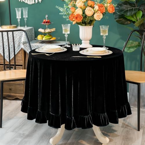 GLORY SEASON Velvet Tablecloth Luxurious Solid Rectangle Table Cloth,Oblong Retro Farmhouse Ruffle Tablecloths Washable Table Cover for Party Wedding Baby Shower Kitchen Dinning Tabletop Decoration by GLORYSEASON