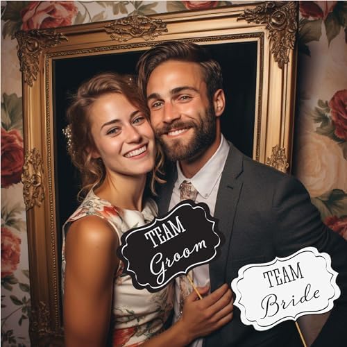 Wedding Photo Booth Props with 8 x 10-Inch Sign, 45 Adhesive Pads, 35 Wooden Sticks - Signs for Wedding Backdrop and Selfie Station - Image 4