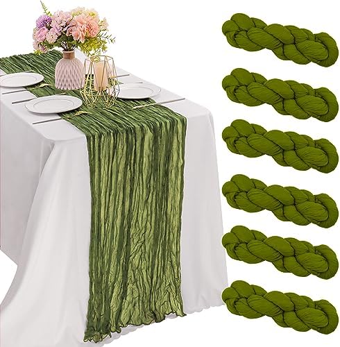 6 Pieces Olive Green 10FT Cheesecloth Table Runner Boho Gauze Fabric Table Runner Rustic Sheer Runner for Wedding Birthday Baby Shower Party Boho Table Decoration（Olive Green） by JALANCY