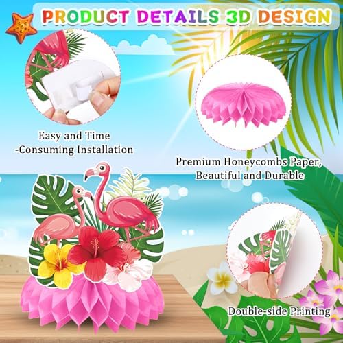 JULMELON 8Pcs Hawaiian Luau Party Decorations, Honeycomb Centerpieces - Image 3