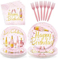 96Pcs Pink Rose Wine Champagne Birthday Party Supplies, Serves 24 by Greencian