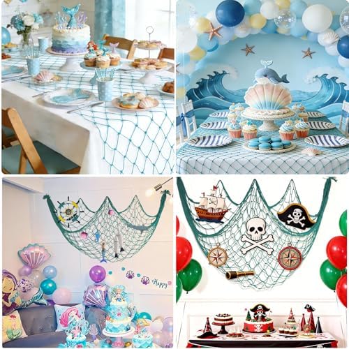 Decorative Fishing Net, 80x40Inch Aqua Fish Net Mermaid Party Decorations - Image 6