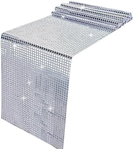 Snowkingdom 13 x 72 Inches Glitter Disco Party Table Runner Mirror Silver Runner Retro 70s 80s Theme Disco Ball Table Decorations Birthday Bachelorette Dance Party Supplies by Snowkingdom