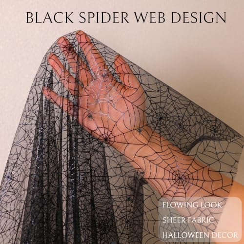 Snowkingdom Halloween Table Runner, 10 FT Black Spider Web Runners Metallic Sequin Sheer Chiffon Gauze Cheesecloth, Black Party Decorations for Halloween Kitchen Dinner Table Birthday Home Indoor - Image 3