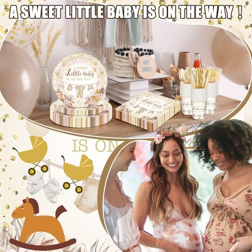 168 Pcs Neutral Gold Baby Shower Decorations Serve 24 - Image 5