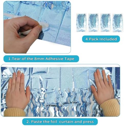 4 Pack Wavy Blue Tinsel Fringe Backdrop Streamers Backdrop Sparkle - Image 4