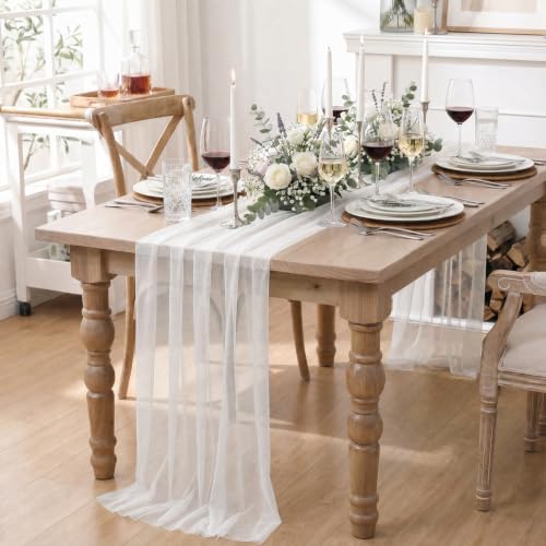 Artoid Mode 3Pcs Ivory Gauze Table Runner 28x120Inch, Seasonal Sheer Kitchen Dining Holiday Wedding Birthday Baby Shower Table Decor for Home Party - Image 3