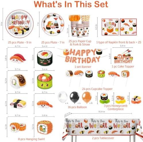 Xynic 215PCS Sushi Birthday Decorations, Sushi Party Set Serves 25 - Image 2