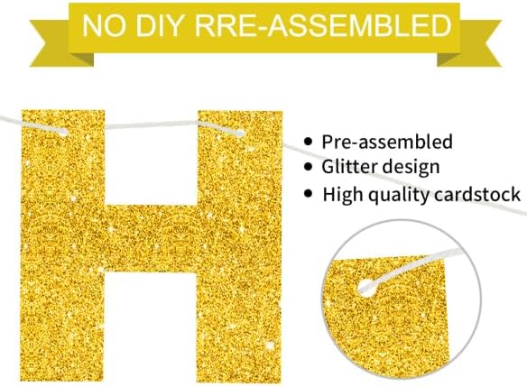 BEISHIDA Pre-Strung Glitter Gold Happy Birthday Banner Party Sign Decor - Image 3