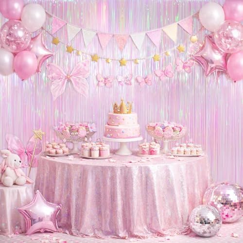 Melsan Iridescent Transparent Foil Fringe Backdrop with Extra Backup Tape - Image 3