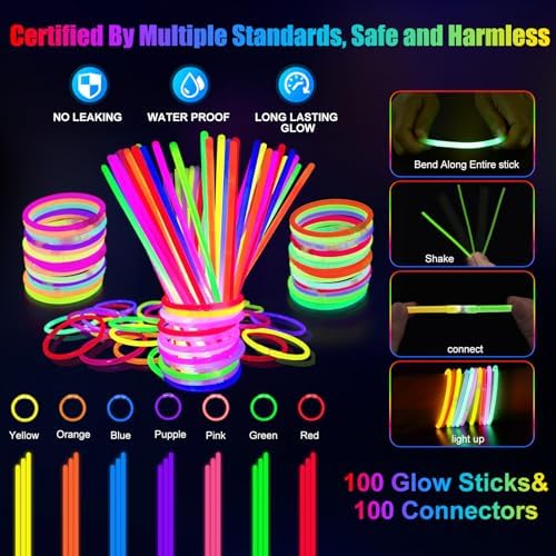 SHQDD 158 PCS Glow in the Dark Party Supplies, 14PCS LED Glasses, 30LED Finger Lights,14LED Light Hairs and 100PCS Glow Sticks Bracelets, Neon Party Favors for Wedding, Concert, 4th of july, Halloween - Image 4
