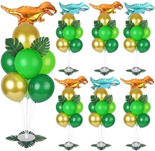 6 Sets Jungle Safari Balloon Stand Kit for Table Gold Green Balloons Dinosaur Party Tables Centerpiece with Palm Leaves for Animal Wild One Birthday Baby Shower St Patricks Day Party Supplies by Unknown