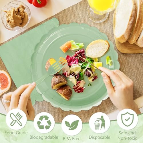 100 Pcs Sage Green Paper Plates and Napkins Disposable Set for Baby Shower - Image 4