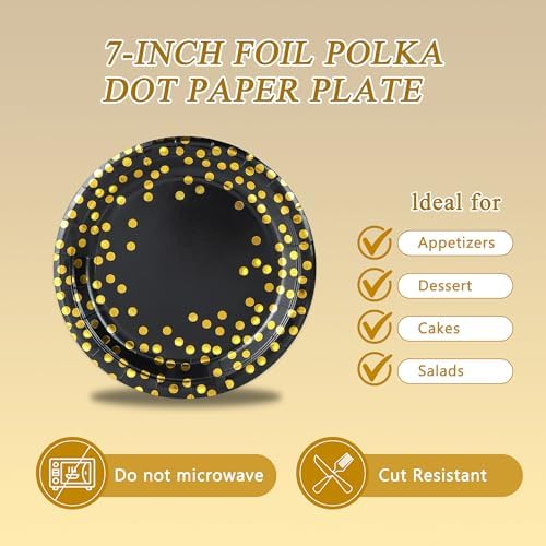 150 PCS Black and Gold Paper Plates and Napkins Party Supplies,Serves 25 Guests Black Gold Plates and Napkins,Disposable Paper Tableware Set for Birthday Graduation Retirement Decorations - Image 3
