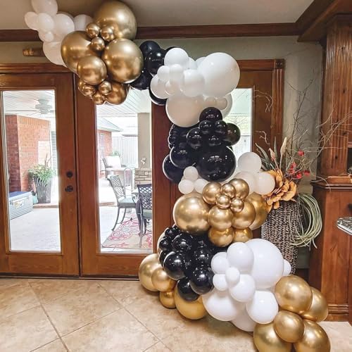 Black and Gold Balloon Arch Kit, ADOINBY 140Pcs Black White Metallic Gold Confetti Latex Balloons 18 12 10 5 Inch Different Size Balloons for Birthday Anniversary Graduation Wedding Party Decorations - Image 6