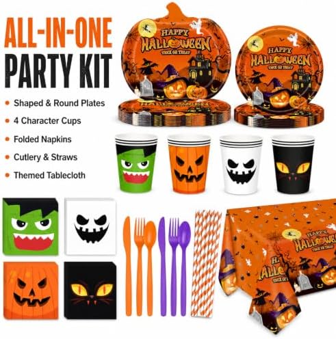 Halloween Party Supplies, Pumpkin Witch Plates and Napkins, 193 Pcs - Image 2