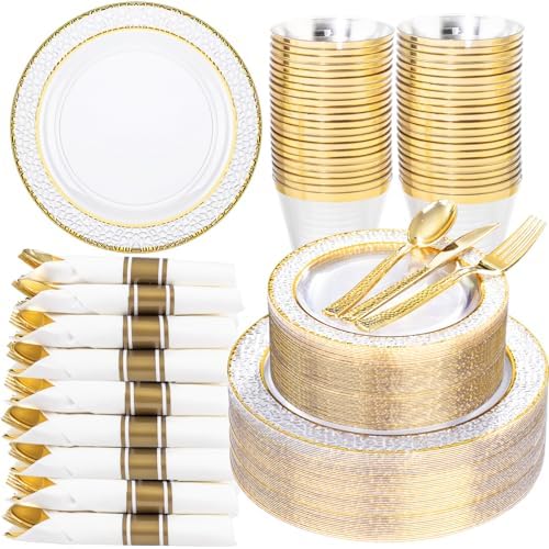 Ciaell 350 Piece Gold Plastic Plates for Weddings Parties by Ciaell