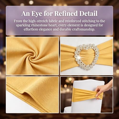 150 Pieces Chair Sashes & Bows - Stretch Spandex Chair Cover Band with Buckle for Wedding, Hotel Banquet, Birthday Party & Home Bulk Decorations (Gold) - Image 4
