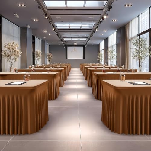 Wish Care 2 Pack Brown Spandex Table Clothes for 8 Foot Rectangle Tables, 8FT Wrinkle Free Fitted Tablecloths Ruffles Design Table Cover for Party, Banquet, Wedding and Events - Image 6