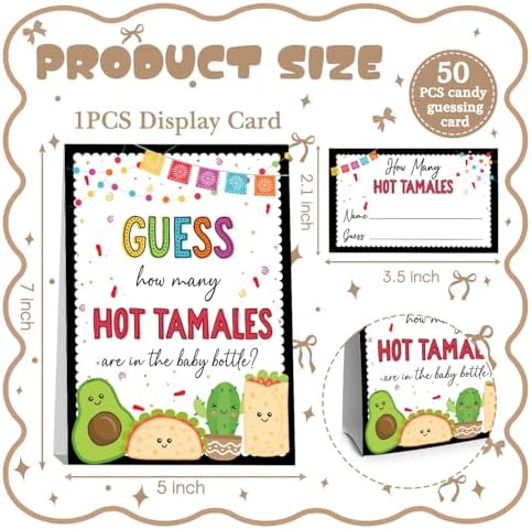 Taco Bout Love Decorations,Fiesta Guess How Many Baby Shower Game,Guess How Many Hot Tamales are in the Jar,Birthday Party Game & Activities 50 Cards and Sign - Image 2
