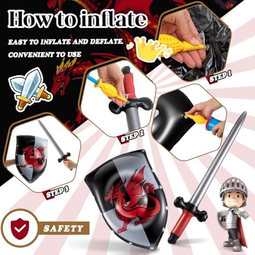 Poen 1 Set Inflatable Sword and Shield Medieval Knight Party, Dragon - Image 4