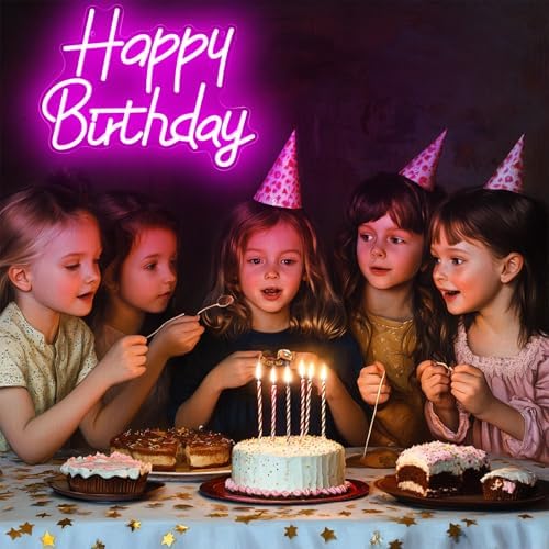Happy Birthday Neon Signs for Party Decor Dimmable LED Birthday Neon Light for Wall Decor Light Up Happy Birthday Led Signs for Backdrop Birthday Any Ages Bday Celebration Decoration, Pink - Image 2