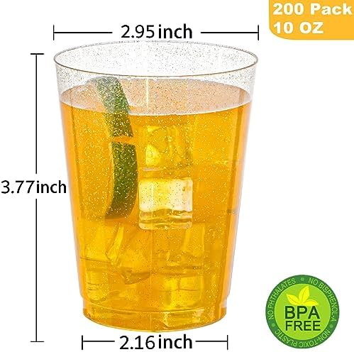 I00000 200 Pcs Gold Plastic Cups, 10 oz Hard Gold Glitter Disposable Cups - Image 2