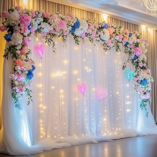 Tulle Backdrop Curtain with Lights 30x10FT White Sheer Tulle Curtain - Image 5