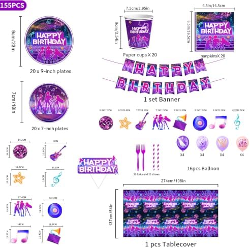 139 Pcs Kpop Music Dance Party Supplies for 20 Guests, KPop Disco Dance Music Themed Party Decorations Set Includes Banner, Plates, Napkins, Cups, Tablecloth and Disposable Cutlery - Image 2