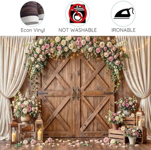 10x10ft Wedding Backdrop Rustic Floral Flower Wooden Wall Backdrop Bridal Baby Shower Ceremony Photography Background Shabby Chic Countryside Western Anniversary Wedding Party Birthday Photo Prop - Image 7