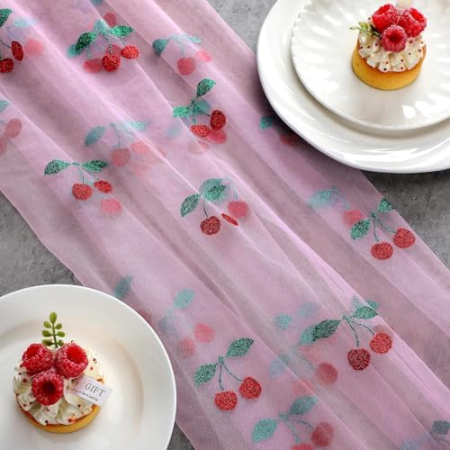8 Pcs Cherry Table Runner Pink Sheer Lace Tablecloth 29 x 70 in - Image 3