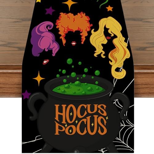 Halloween Table Runner, Halloween Hocus Pocus Three Sisters Table Runner by Unknown
