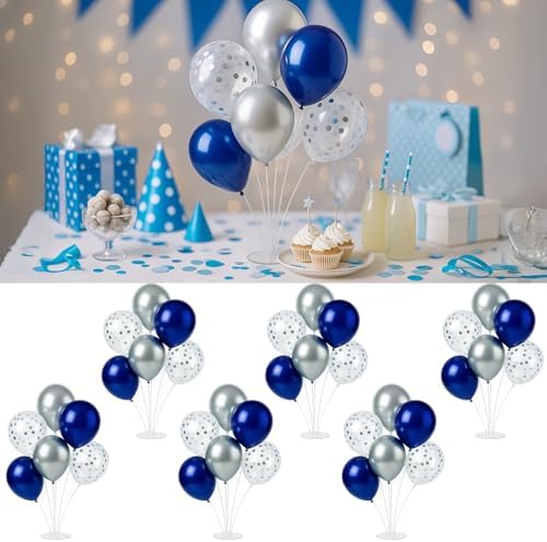 6pcs Balloon Stands Kit Table Centerpiece Table Decorations for Anniversary Birthday Wedding Graduation Retirement Party Decorations (Silver Navy) by Unknown