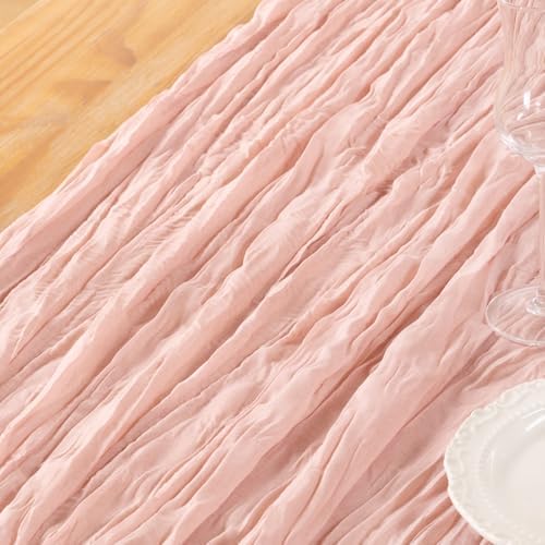 DeZerlor Pink Cheesecloth Table Runner 2 Pack Summer Table Runners Boho Gauze 120 Inches Cheese Cloth Table Decor for Wedding Bridal Baby Shower Parties - Image 5