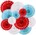 ZOOYOO Hanging Paper Fans Party Decorations,12 Pcs Red White Blue Honeycomb Round Fans,Ceiling Decor for Birthday,Wedding,Sport,Dr Party Backdrop by ZOOYOO