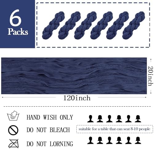 6 Pack Navy Blue Cheesecloth Table Runner 20 x 120 inch Gauze Table Runners 10 FT Long,Semi Sheer Boho Cheese Cloth Fabric Table Runner Bulk for Wedding,Party,Baby Shower,Bridal Shower Decoration - Image 2