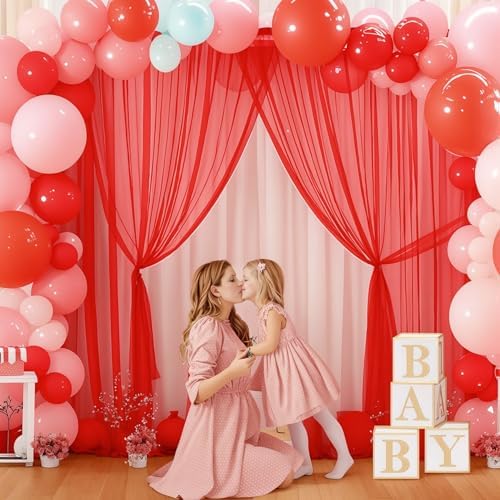 10x10ft Red Tulle Backdrop Curtain for Parites, Sheer Backdrop Curtains for Wedding Baby Shower Birthday Party Photo Shoot Decorations - Image 3